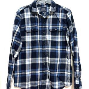 American Eagle Men's Medium Flannel Long Sleeve Plaid Blue Button Up